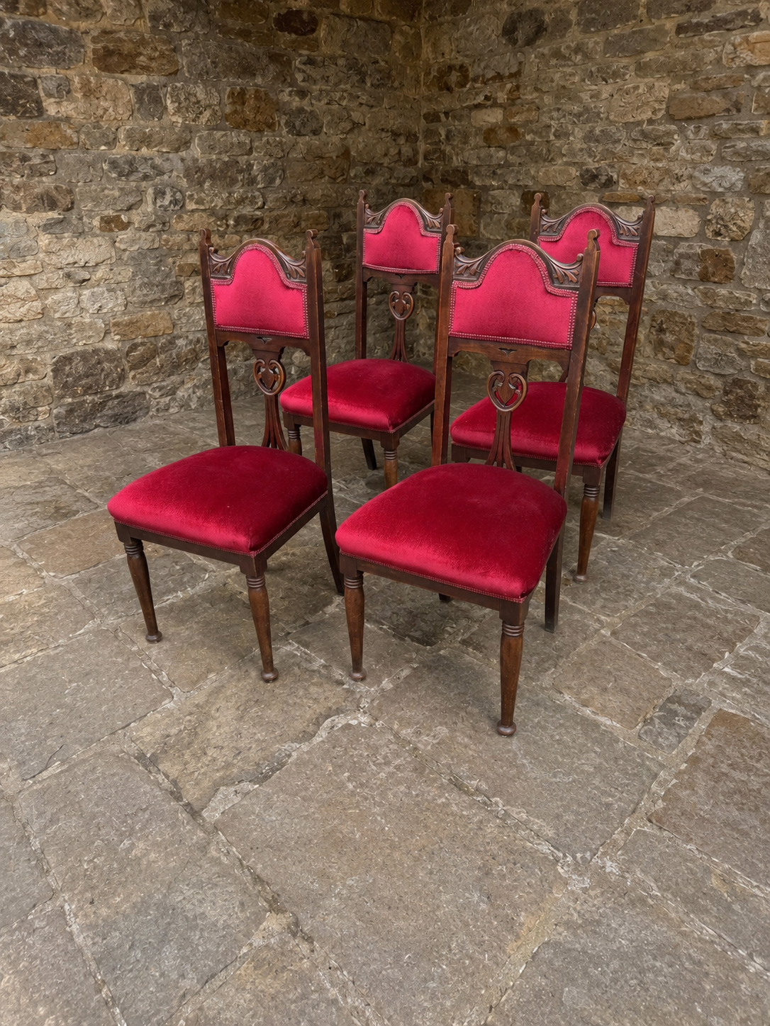 Set of 4 Victorian Gothic Revival Dining Chairs