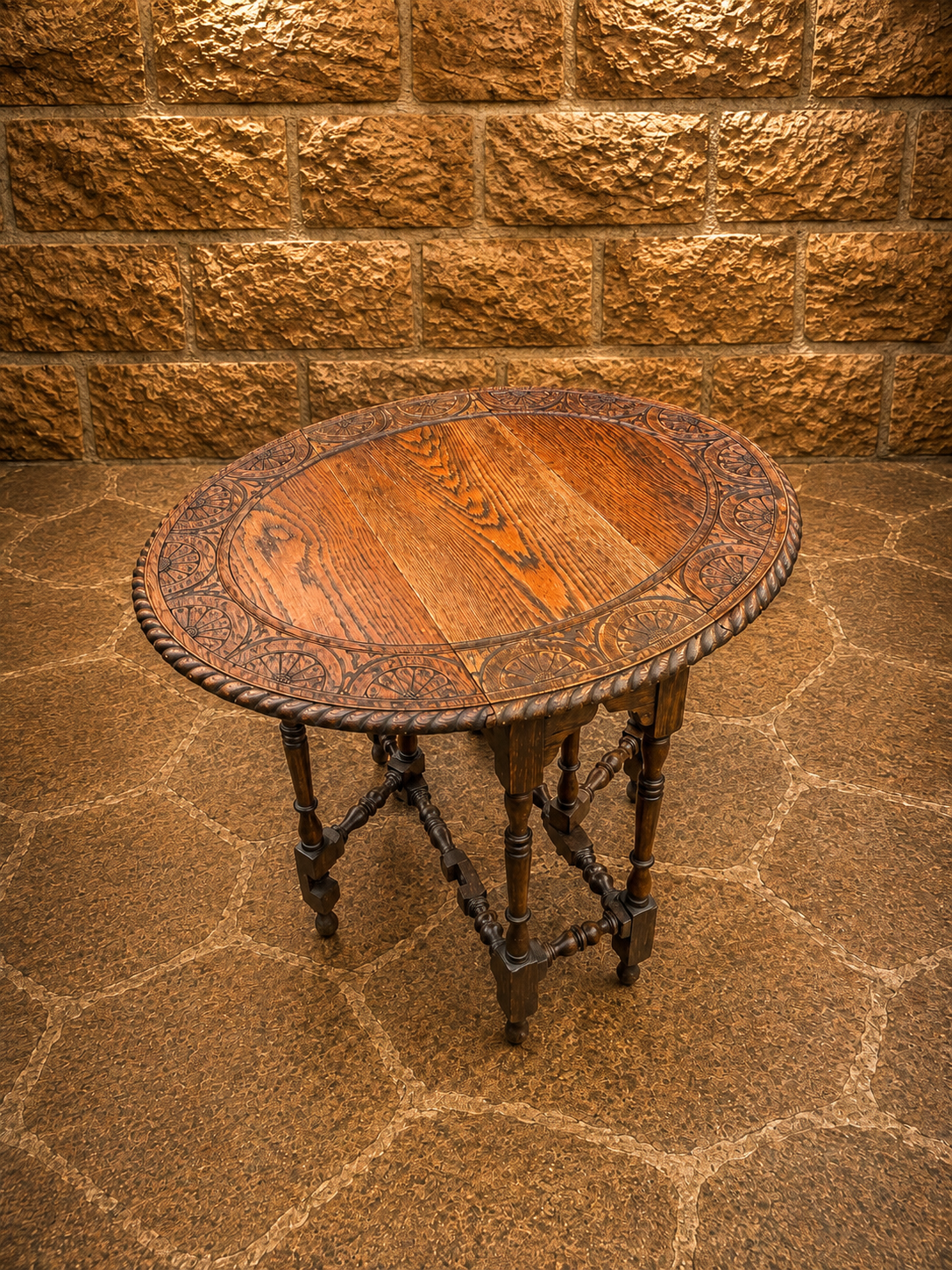 Antique Late Victorian Carved Oak Gateleg Table | Arts & Crafts Drop Leaf Occasional Table | Circa 1890–1910