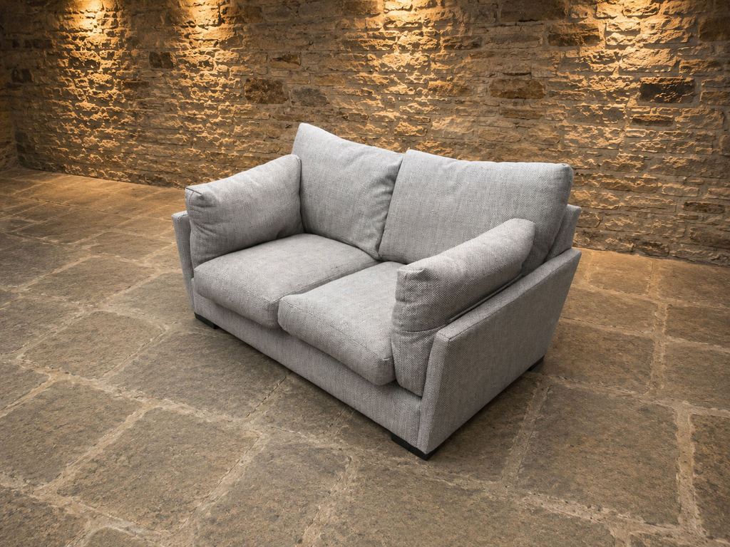 Contemporary Grey Two Seater Snuggler Sofa – Deep Cushioned Textured Fabric Loveseat