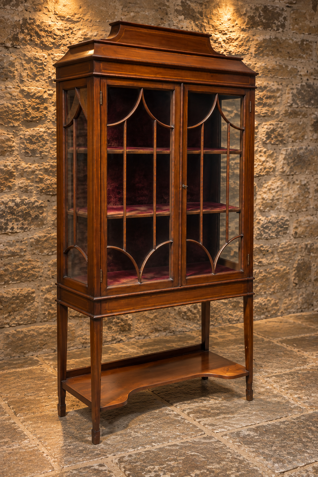Antique Edwardian Mahogany Inlaid Glazed Display Cabinet