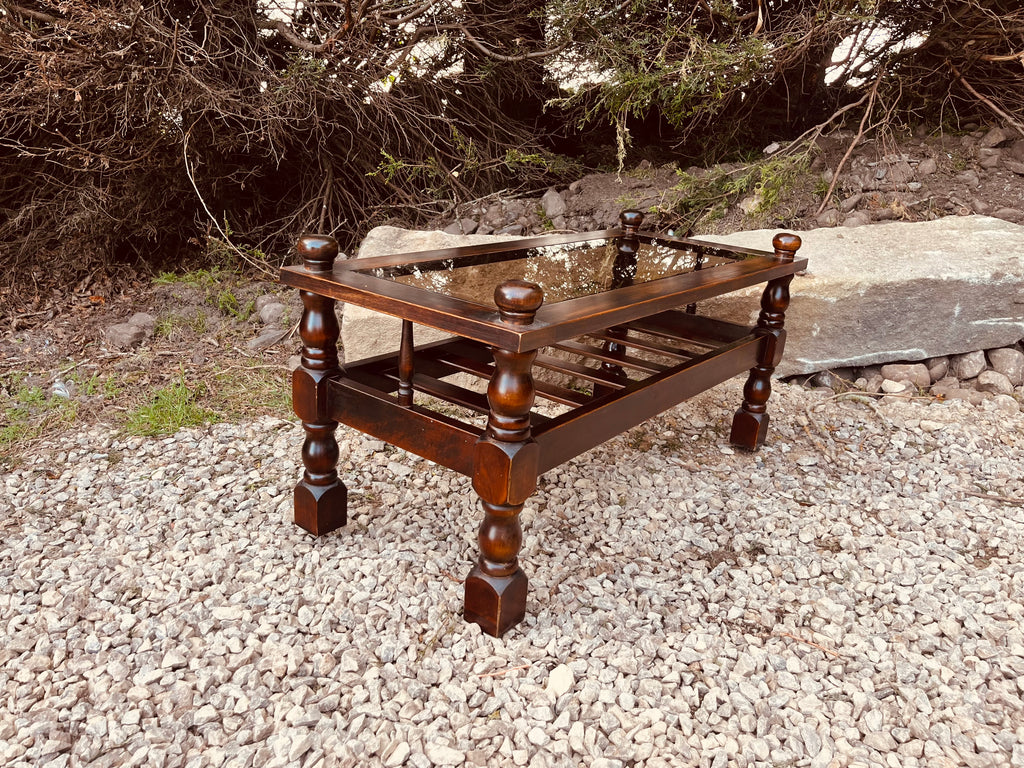 Vintage Mahogany Coffee Table with Glass Top and Shelf