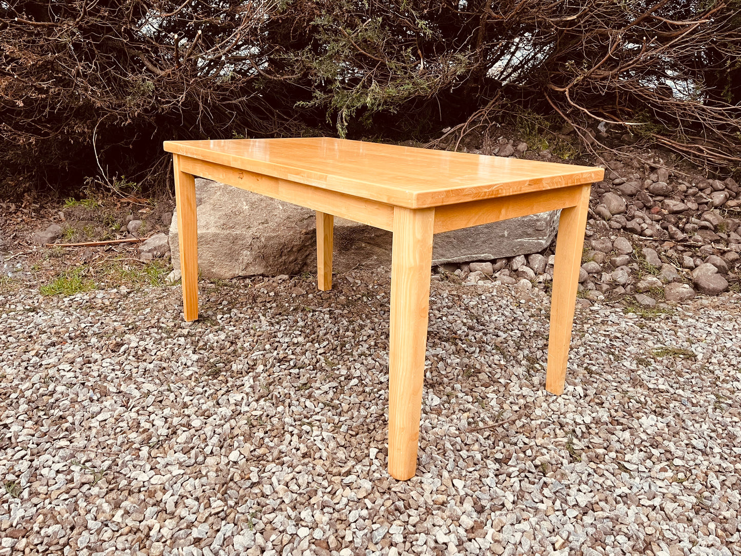 Solid Wood Farmhouse Dining Table – Natural Rustic Kitchen Table