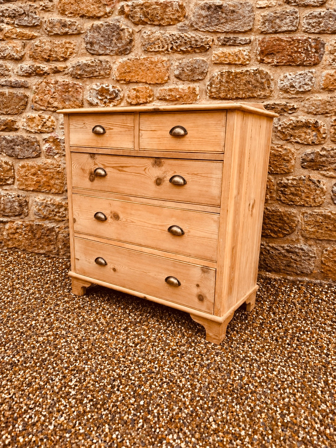 Vintage Rustic Pine Chest of Drawers, Farmhouse Kitchen Storage, Antique Style 2 Over 3 Drawer Chest