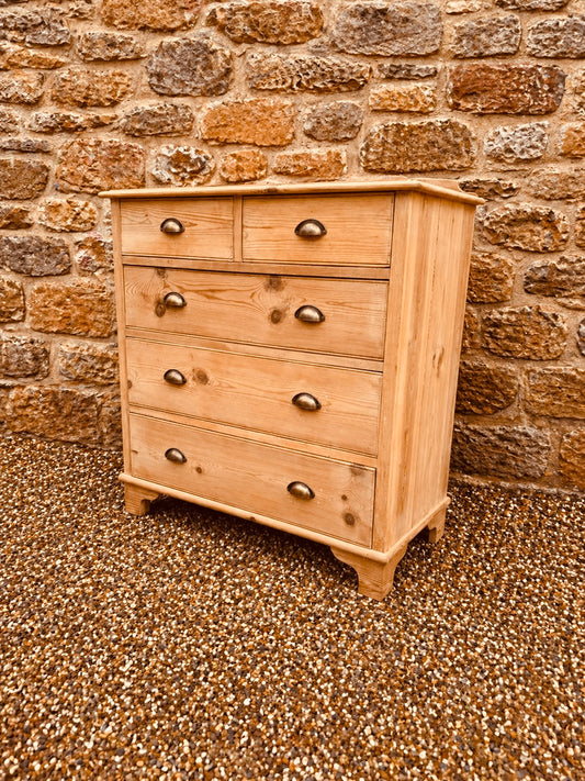 Vintage Rustic Pine Chest of Drawers, Farmhouse Kitchen Storage, Antique Style 2 Over 3 Drawer Chest