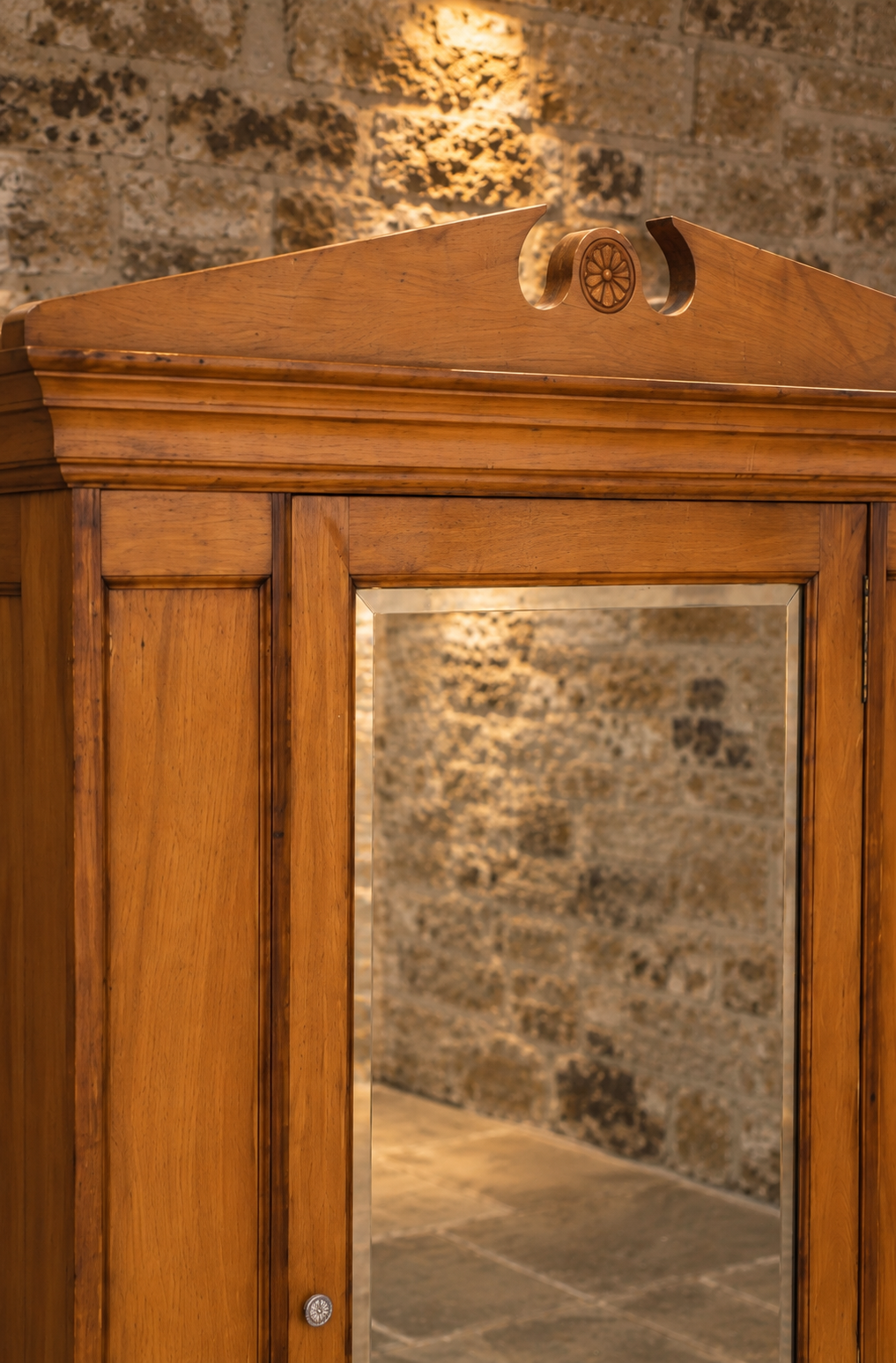 Antique Solid Oak Mirrored Wardrobe | Single Door Wardrobe with Drawer