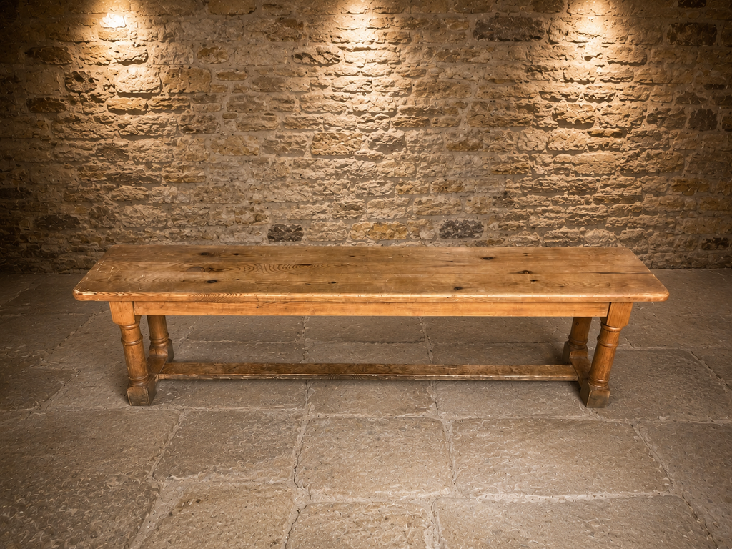 Antique Victorian Farmhouse Pine Bench | English Country Dining & Hall Bench | c.1890–1910