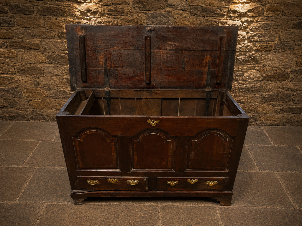 Antique Jacobean Revival Oak Mule Chest | Solid Oak Blanket Chest | Panelled Oak Storage Chest | Country House Furniture | Circa 1900–1930