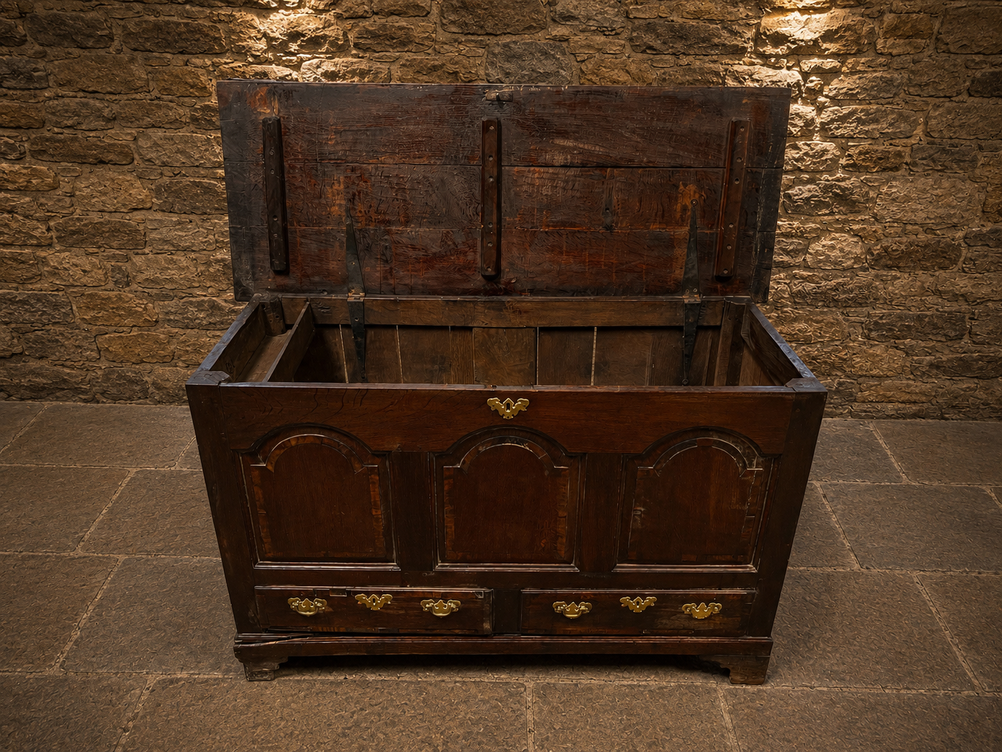 Antique Jacobean Revival Oak Mule Chest | Solid Oak Blanket Chest | Panelled Oak Storage Chest | Country House Furniture | Circa 1900–1930