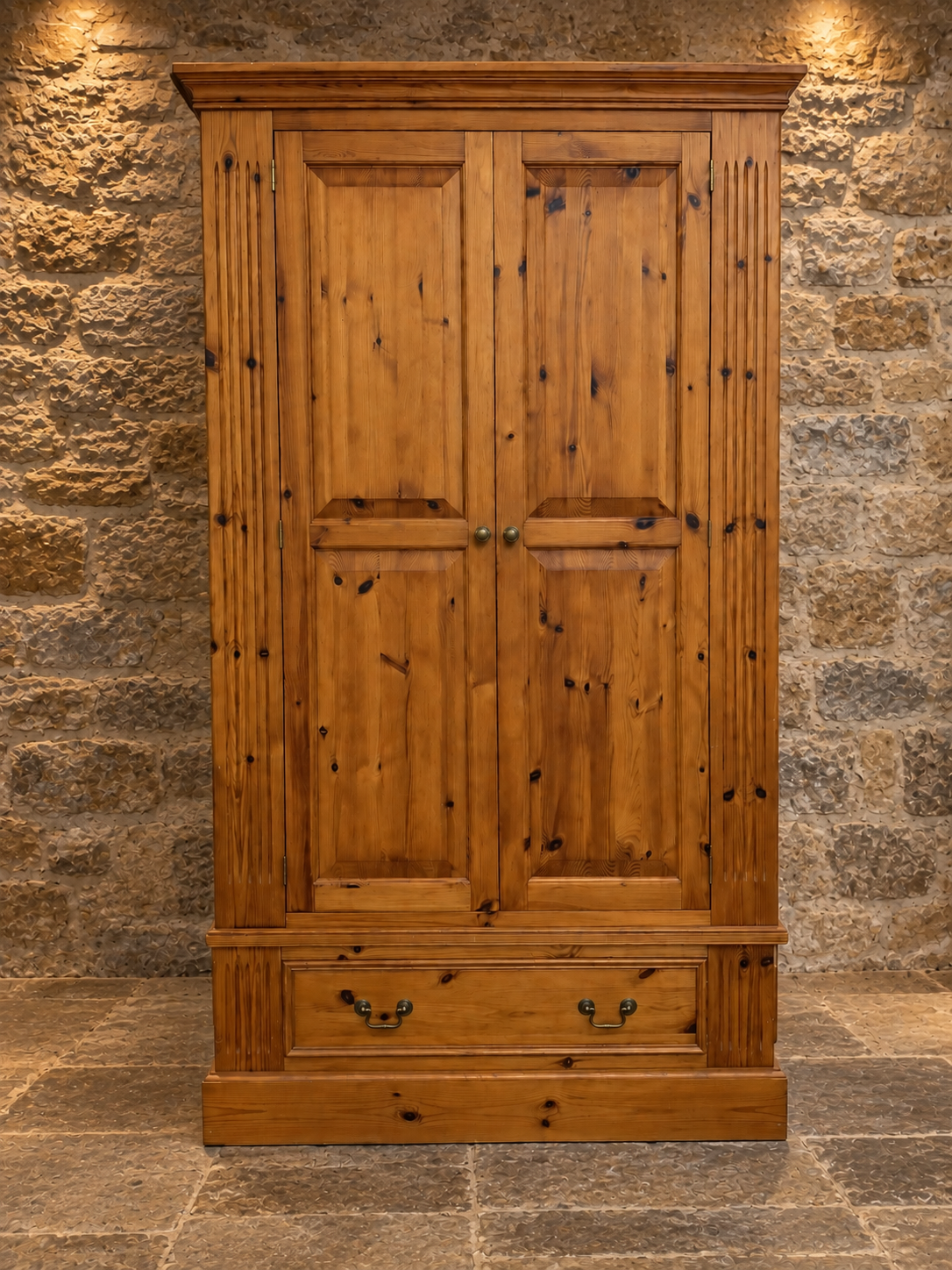 Large Traditional Pine Double Wardrobe with Drawer
