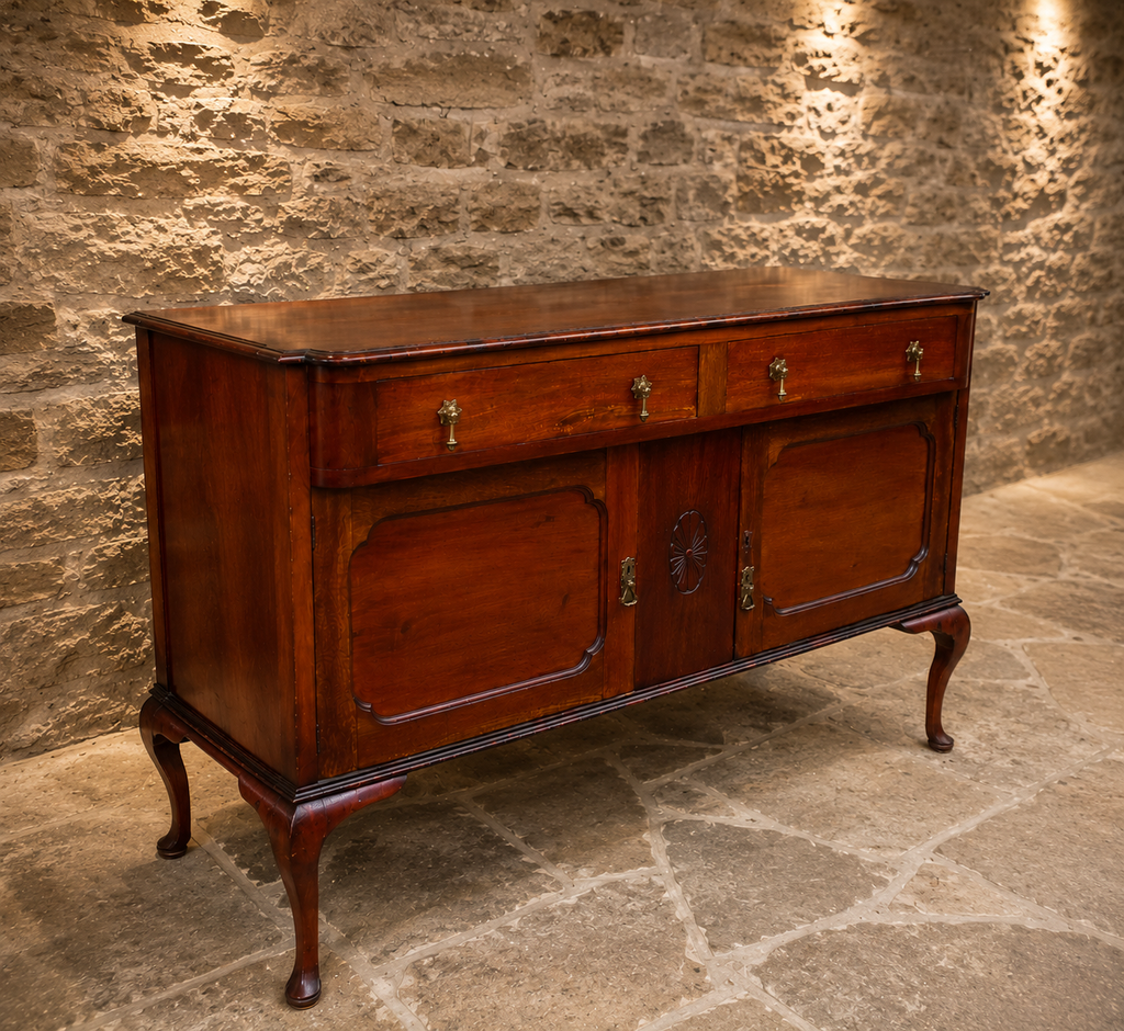 Vintage Georgian Style Mahogany Sideboard – Three Drawer Buffet Cabinet with Cupboard Storage