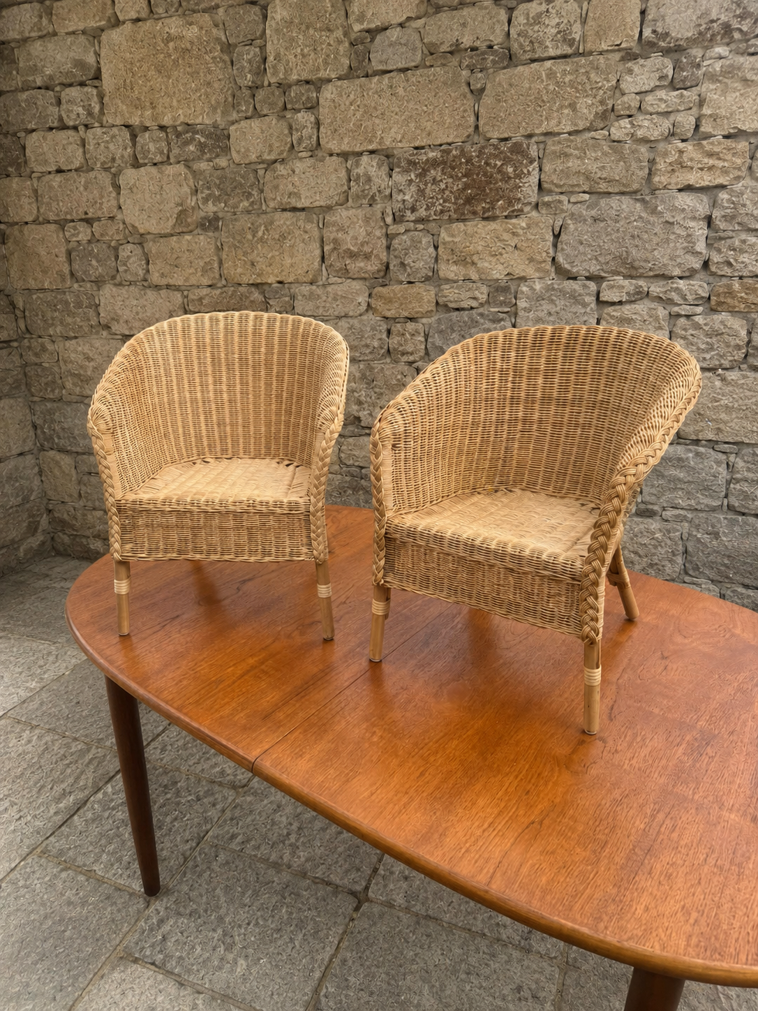 Vintage Children’s Wicker Tub Chairs Pair | Natural Rattan Nursery Seating c.1990–2010