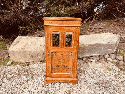 Antique Victorian Inlaid Bedside Cabinet with Ebonised Bird Panels
