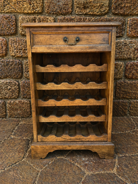 Vintage Oak Wine Rack Cabinet with Drawer – Rustic Drinks Storage Unit