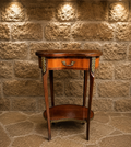 French Louis XVI Style Oval Side Table | Inlaid Lamp Table with Brass Ormolu Mounts