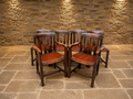 Antique Arts & Crafts Oak Dining Chairs – Set of 6 with Leather Seats & 2 Carvers – c.1890–1910