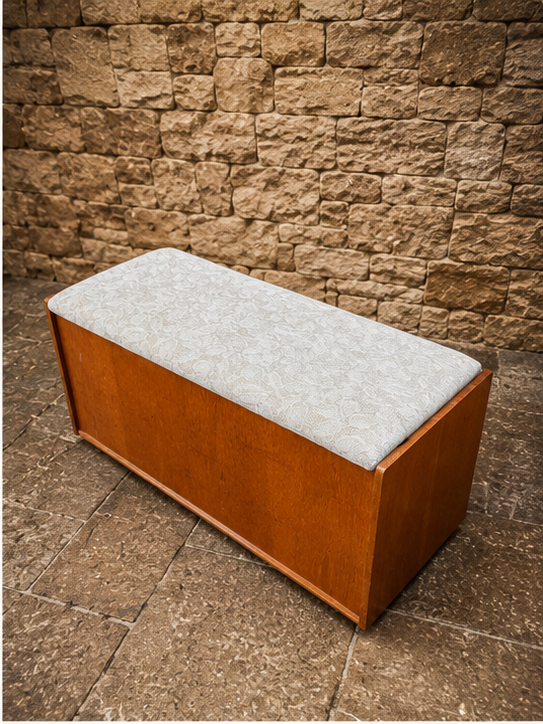 Vintage Mid Century Blanket Box Ottoman – Upholstered Storage Chest Bench