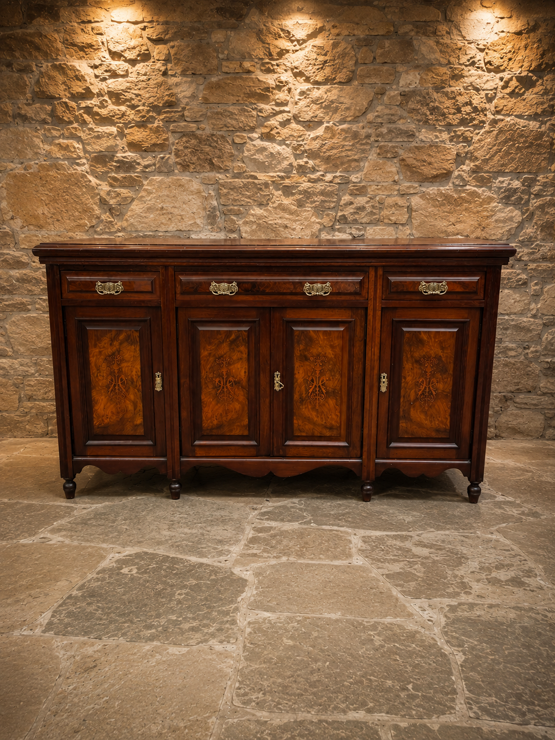 Antique Victorian Mahogany Sideboard with Burr Walnut & Marquetry Inlay