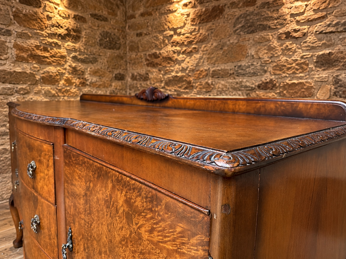 Antique Burr Walnut Queen Anne Revival Sideboard – c.1930