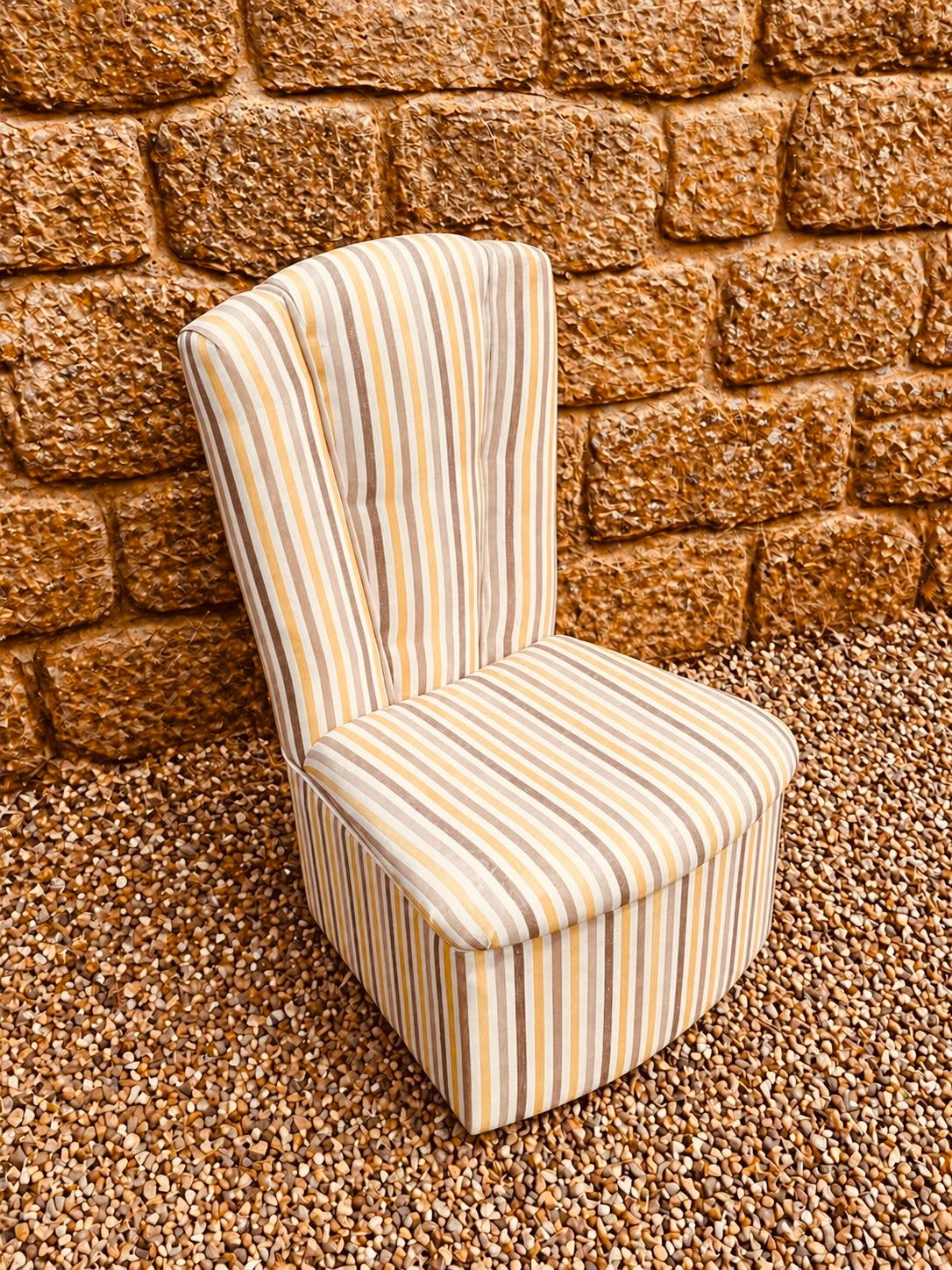Striped Upholstered Slipper Chair – Neutral Beige Accent Chair