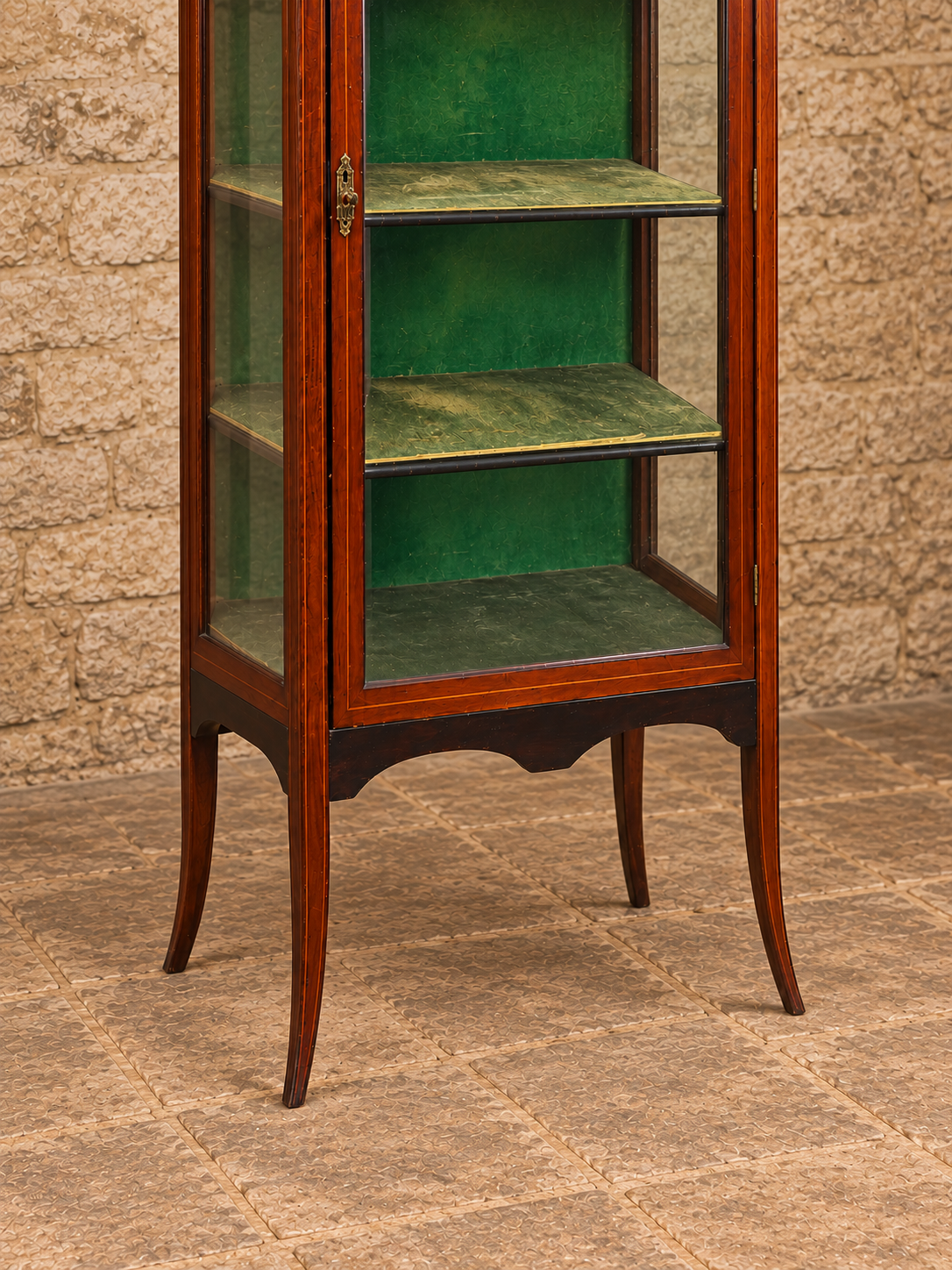 Antique inlaid glazed display cabinet, circa 1900