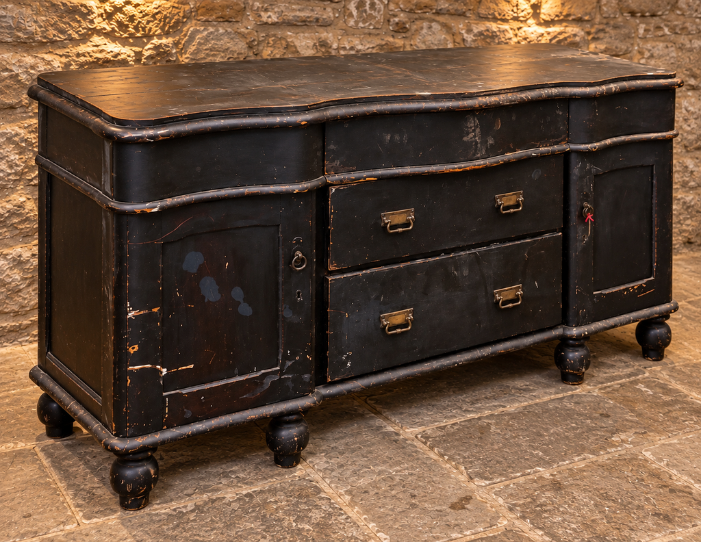 Antique Victorian Edwardian Serpentine Sideboard – Distressed Black