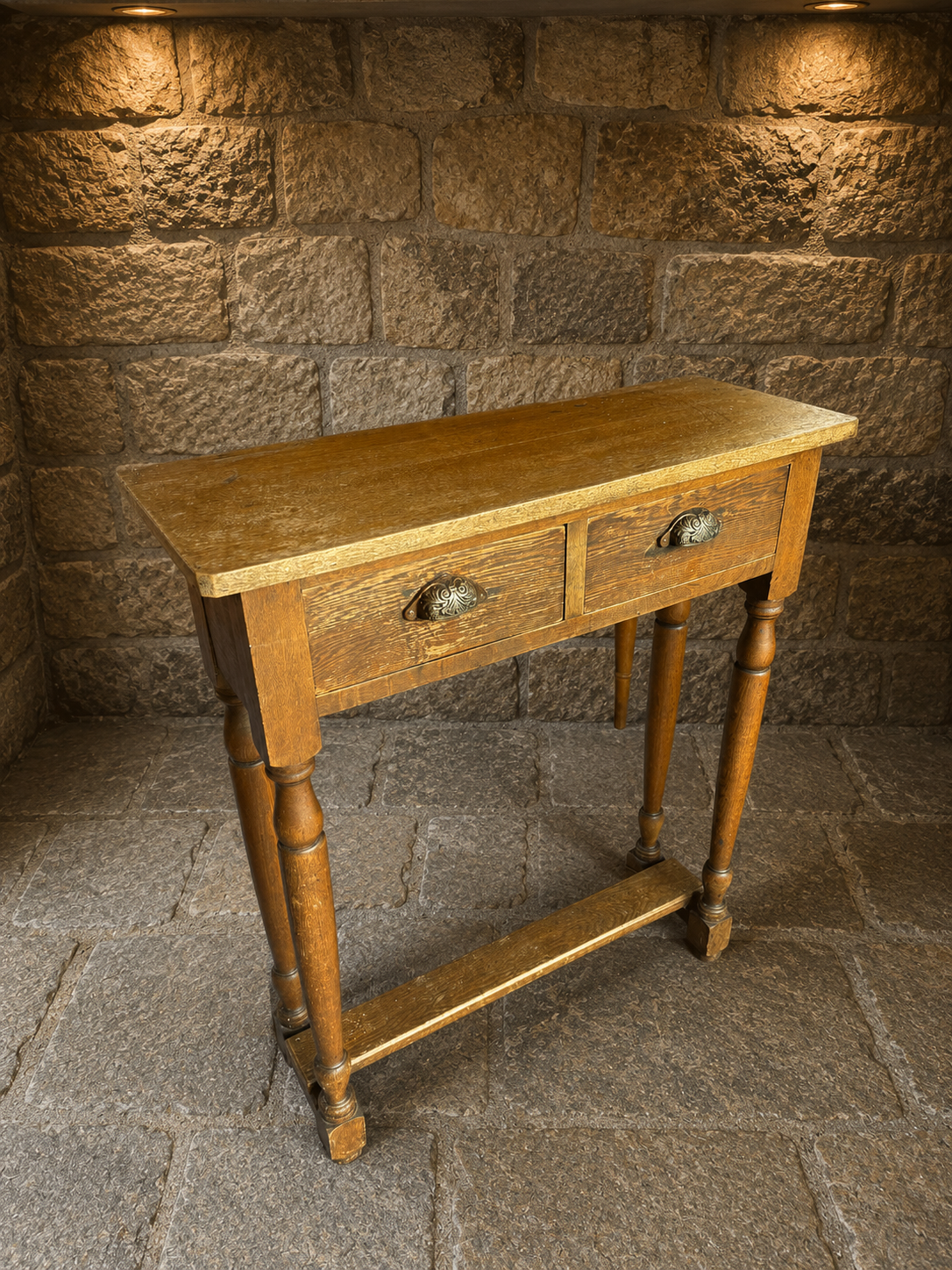 Antique Edwardian Oak Console Table | Solid Oak Two Drawer Hall Table | Arts & Crafts Side Table