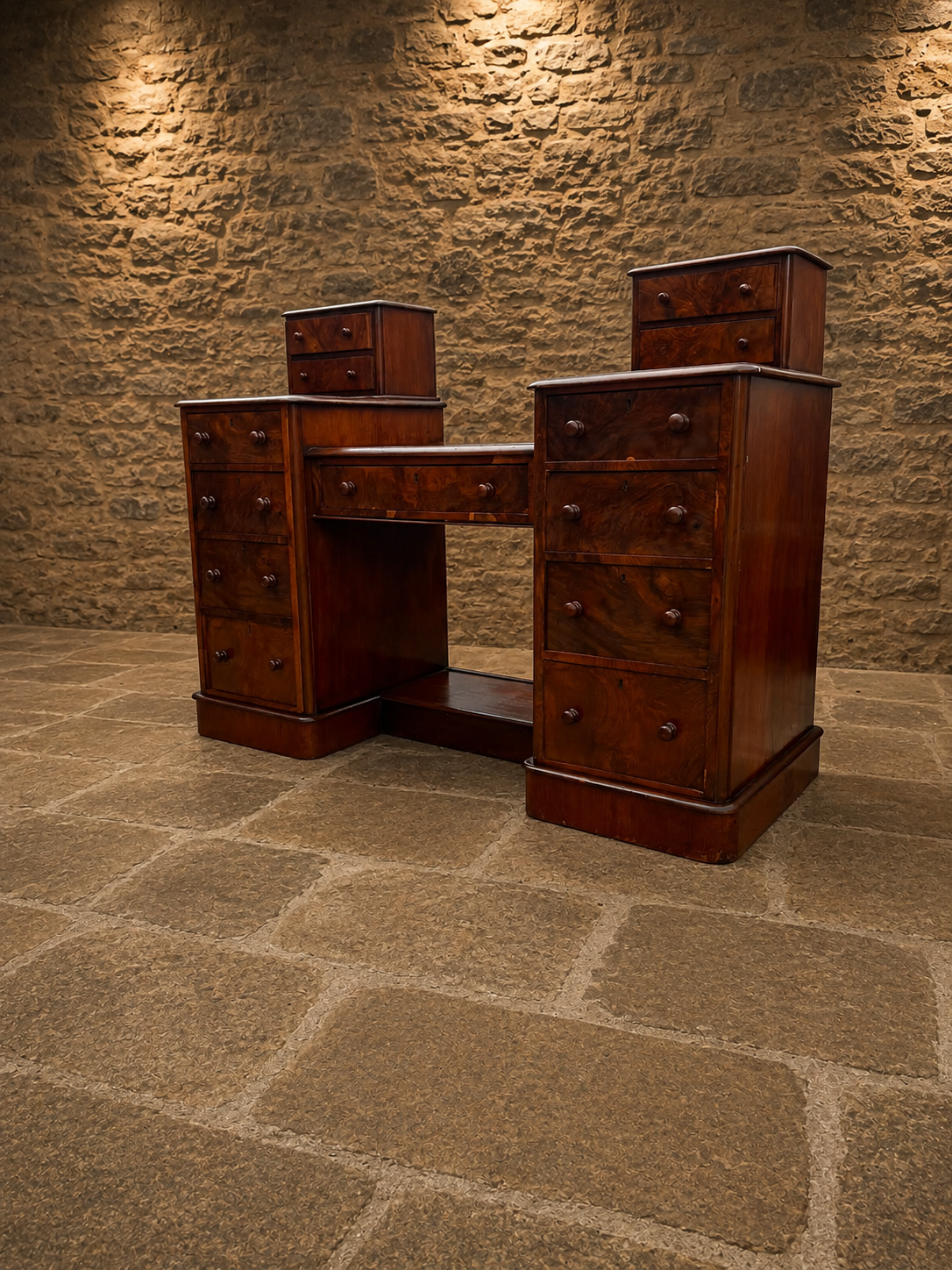Antique Victorian Burr Walnut Pedestal Dressing Table – Circa 1860–1880