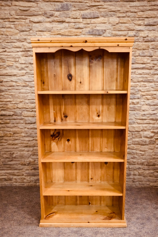 Rustic Pine Farmhouse Bookcase – Solid Wood Open Shelving Unit
