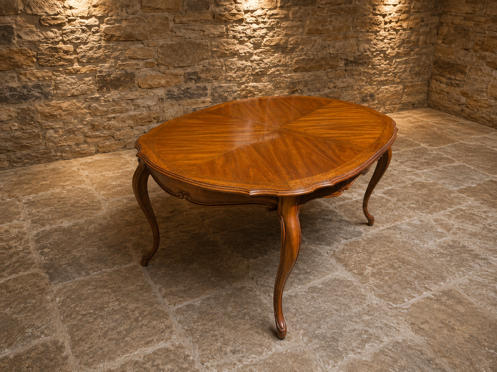 Vintage French Provincial Oval Dining Table – Radial Veneered Top c.1930–1950