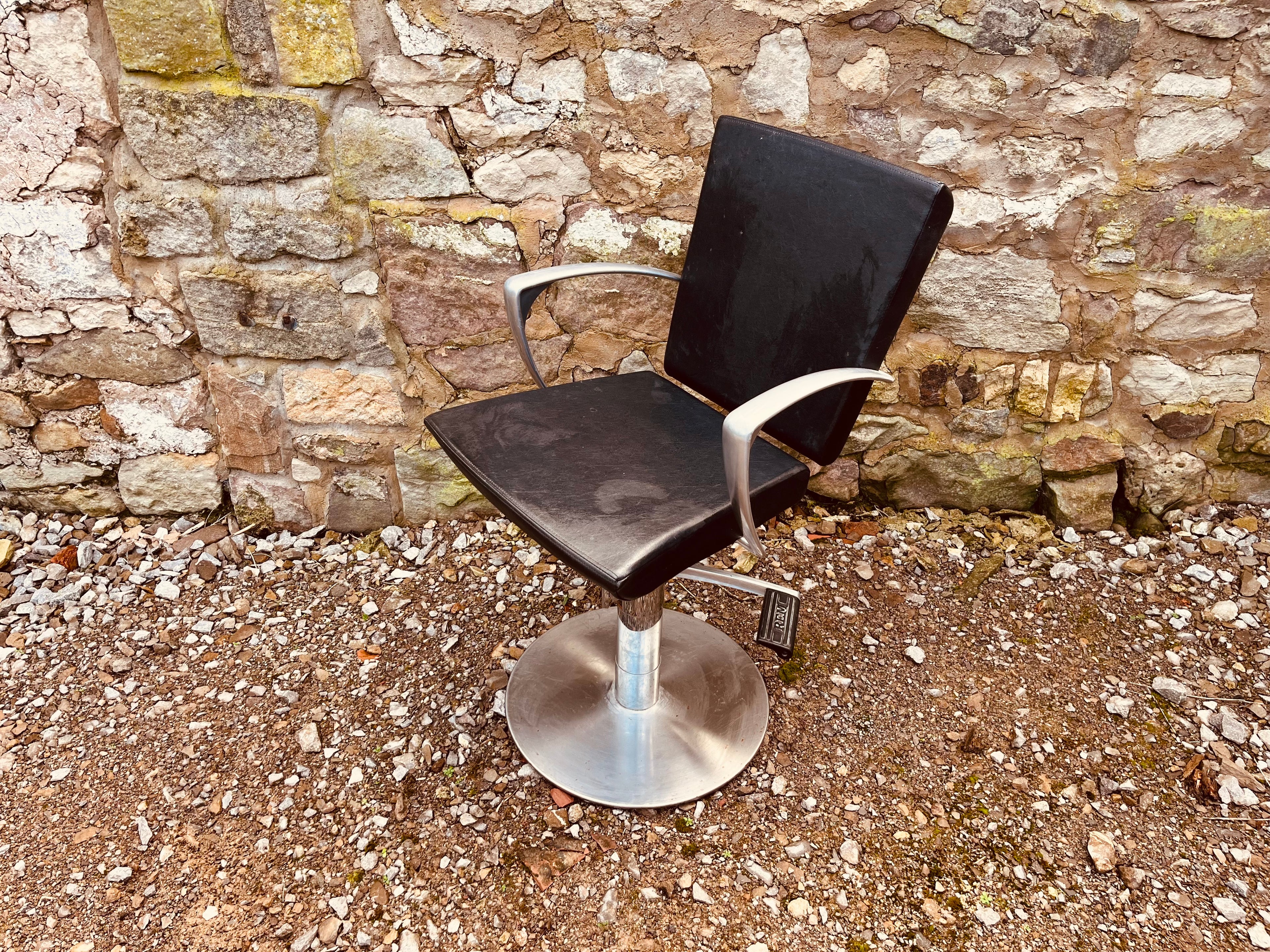 REM Hydraulic Salon Chair | Professional Barber & Styling Chair | Black Upholstery with Chrome Pedestal