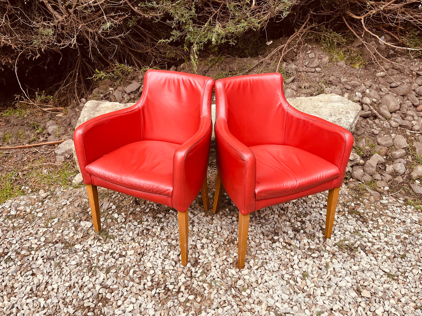 Vintage Red Leather Armchairs – Pair of Leather Tub Dining Chairs