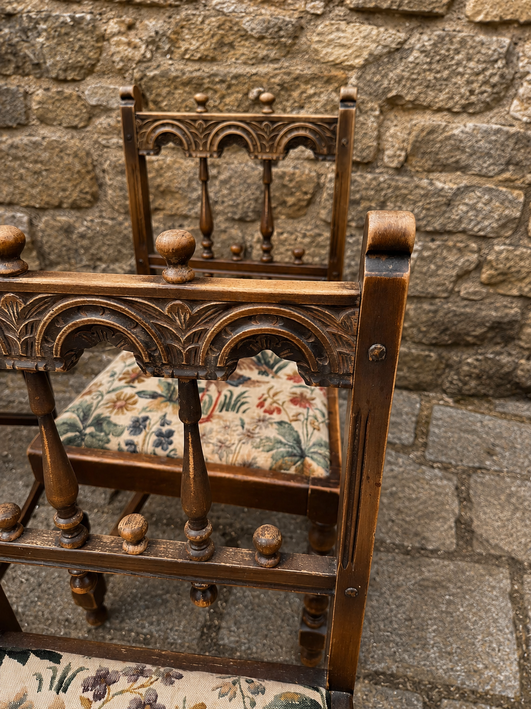 Antique Victorian Gothic Revival Oak Dining Chairs – Set of Four – c.1880–1900
