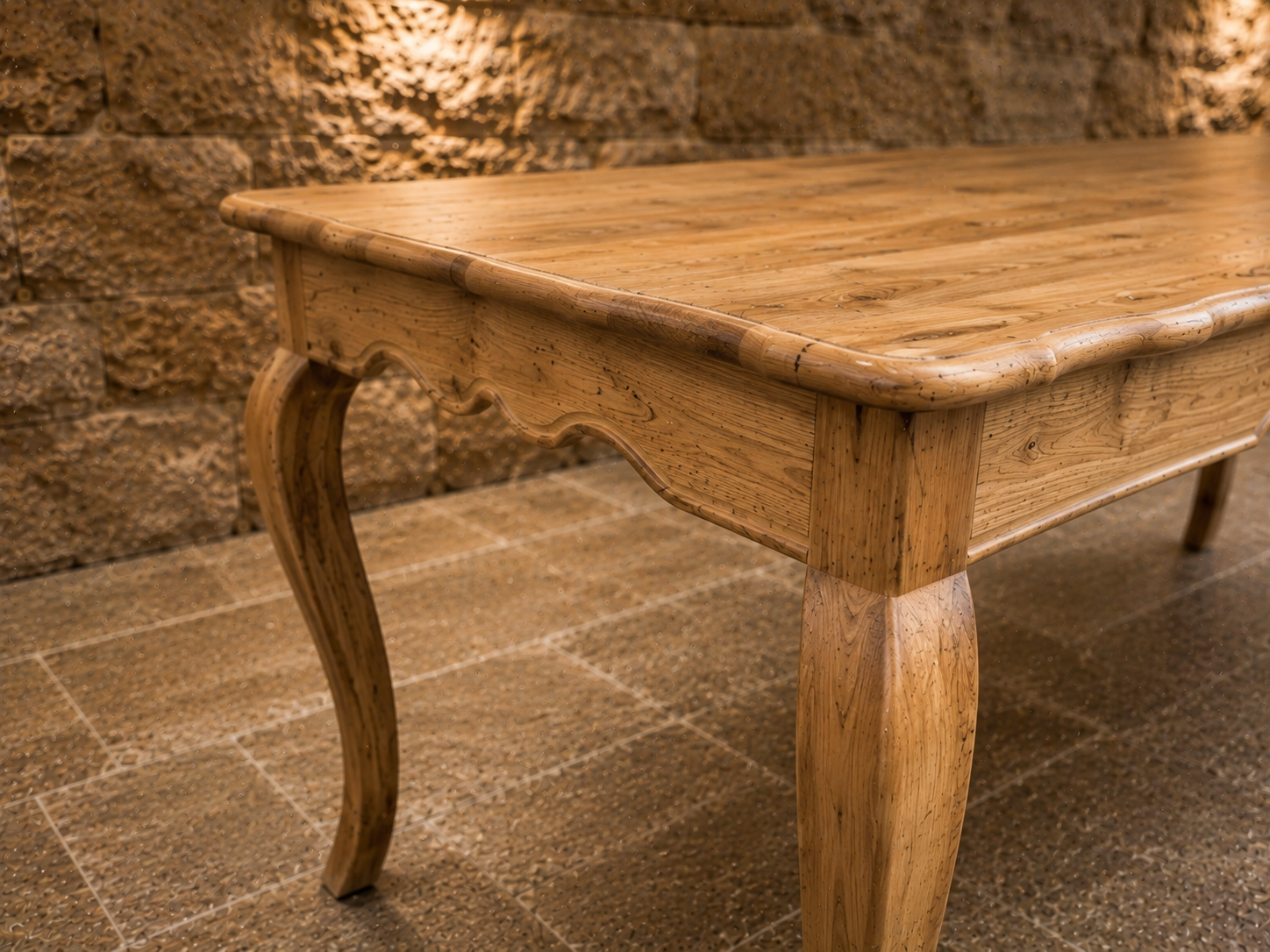 Large French Provincial Solid Elm Dining Table – Louis XV Style Farmhouse Table