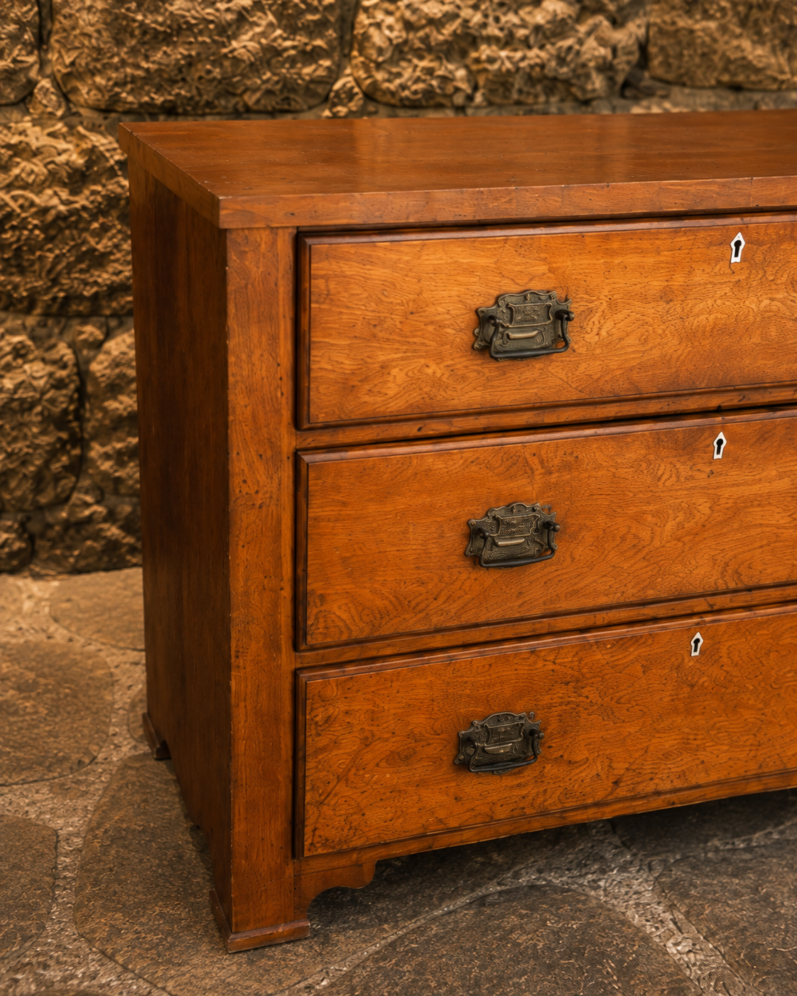 Antique Victorian Figured Wood Chest of Drawers – Circa 1900 – Three Drawer Country House Chest