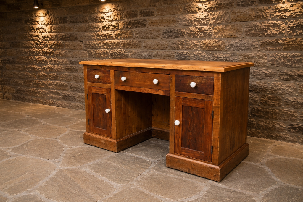 Handcrafted Reclaimed Pine Farmhouse Kitchen Island | Solid Rustic Kitchen Workstation | Country House Desk