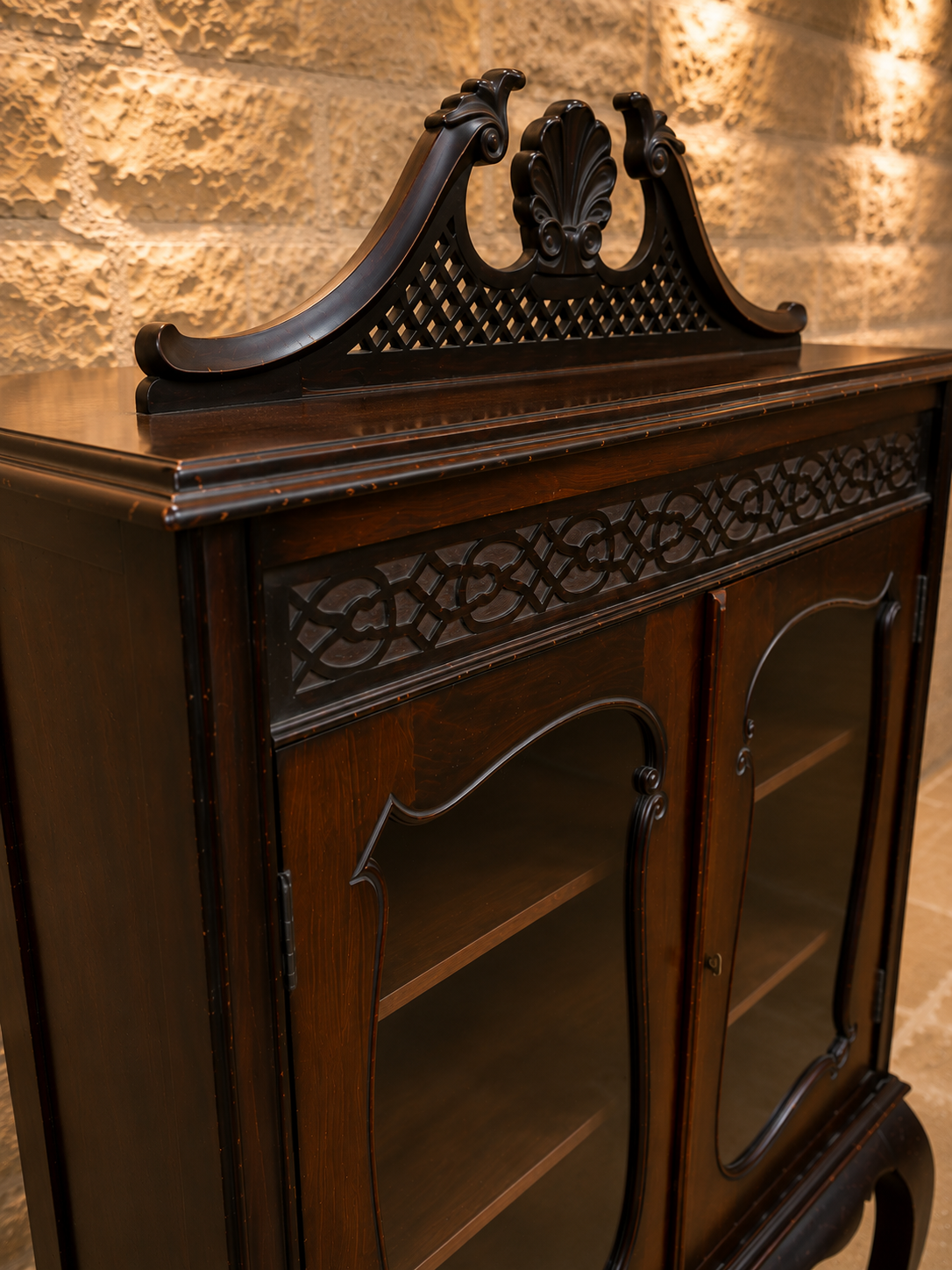Antique Edwardian Mahogany Display Cabinet | Sheraton Revival Glazed China Cabinet | English Curio Cabinet | Circa 1905–1915