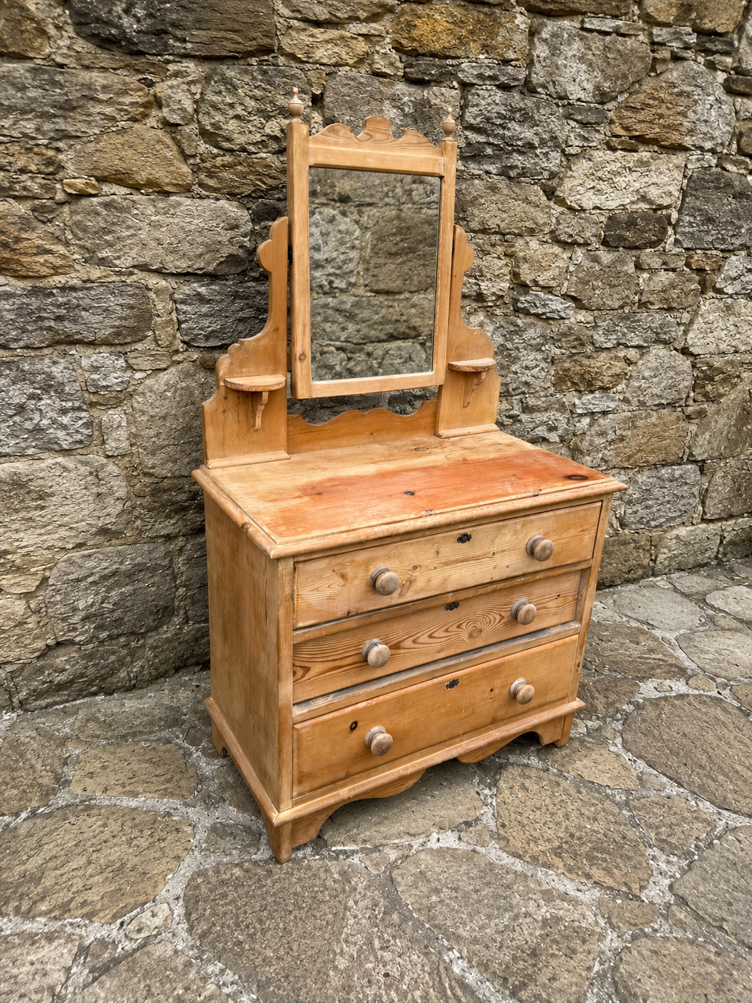 Victorian Pine Dressing Chest With Original Swing Mirror