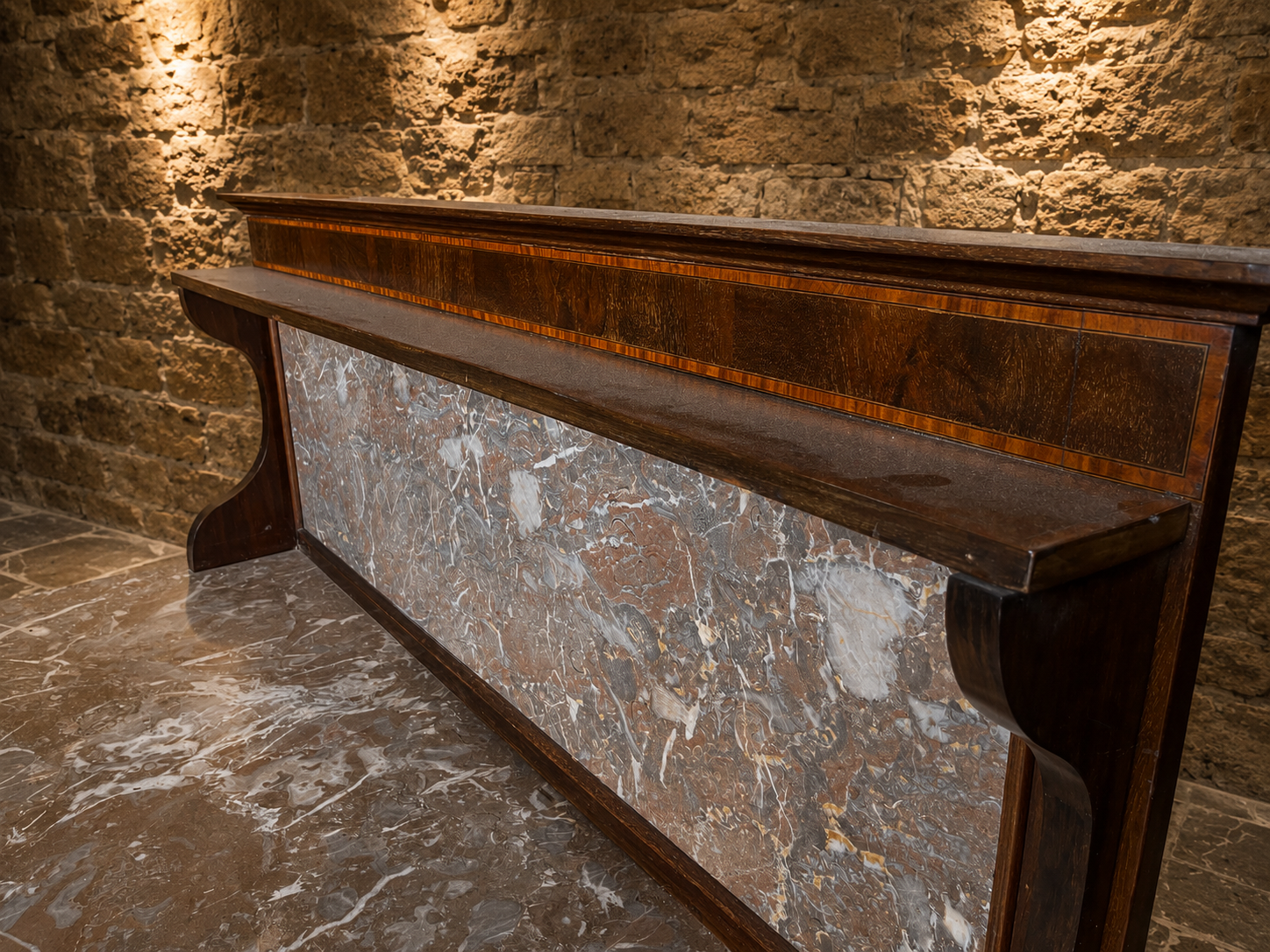 Antique Victorian Inlaid Marble Top Sideboard – Circa 1890