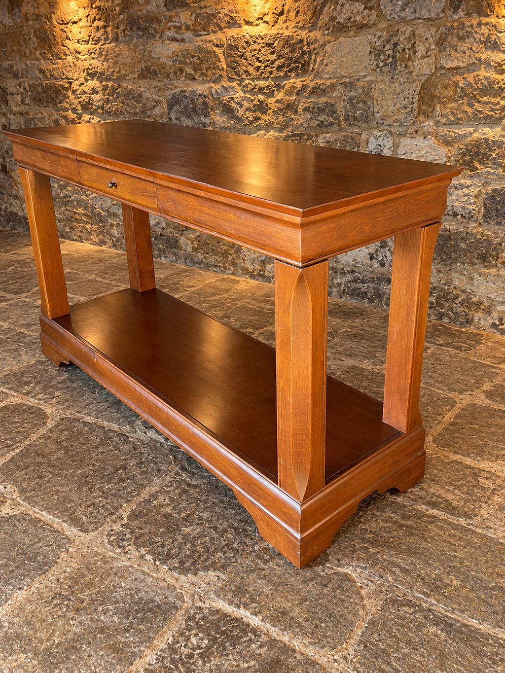 Vintage Architectural Console Table with Drawer & Lower Shelf