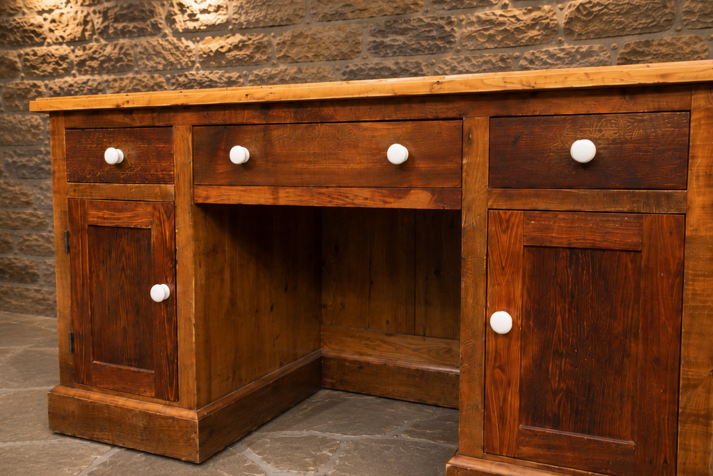 Handcrafted Reclaimed Pine Farmhouse Kitchen Island | Solid Rustic Kitchen Workstation | Country House Desk