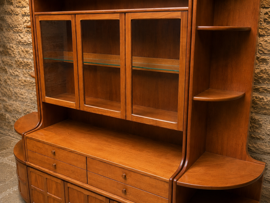 Large Mid Century Modern Teak Wall Unit | Scandinavian Display Cabinet, Bookcase & Sideboard | Circa 1965–1975