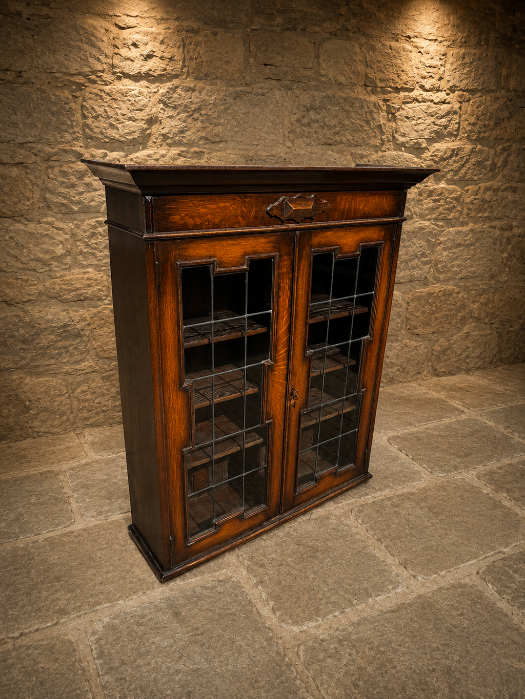 Antique Edwardian Oak Leaded Glass Bookcase – The Globe Furnishing Co. Preston, Circa 1910