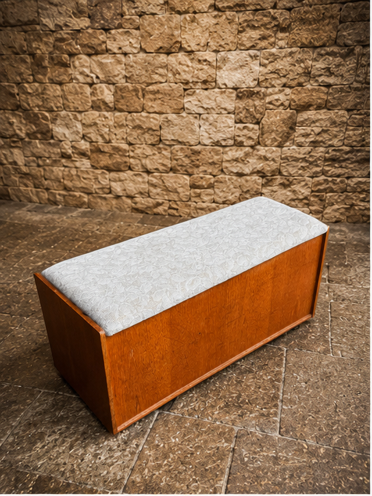 Vintage Mid Century Blanket Box Ottoman – Upholstered Storage Chest Bench
