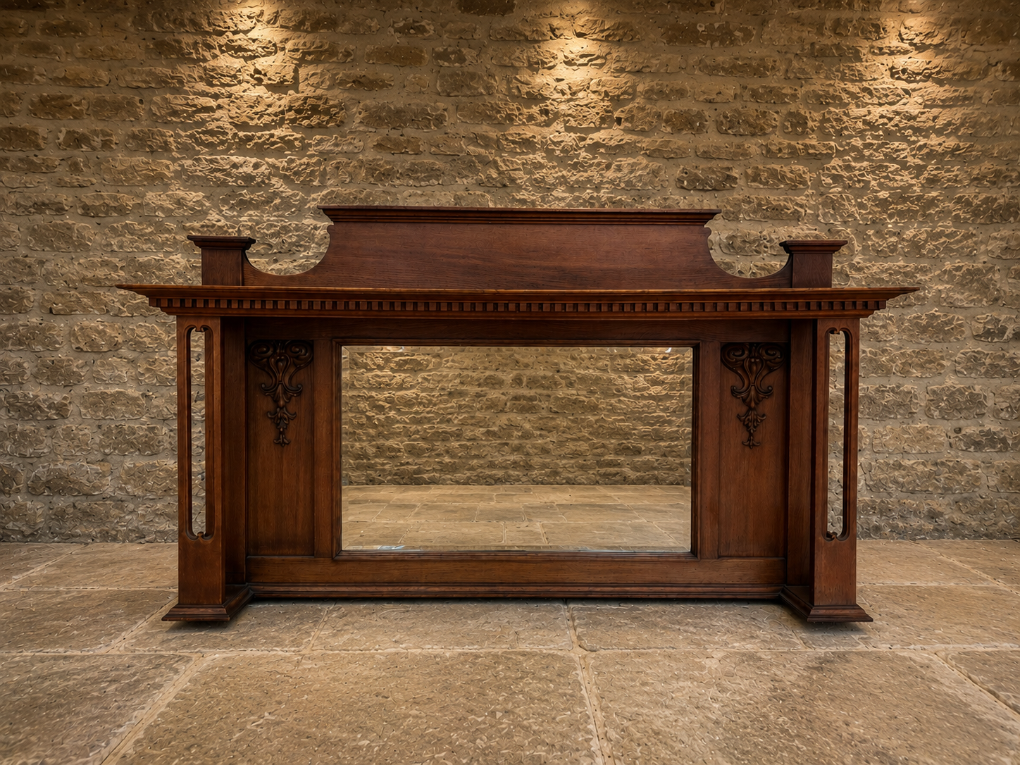 Large Edwardian Oak Overmantel Mirror | Antique English Fireplace Mirror | Arts & Crafts Mantel Mirror | Vintage Hallway Wall Mirror