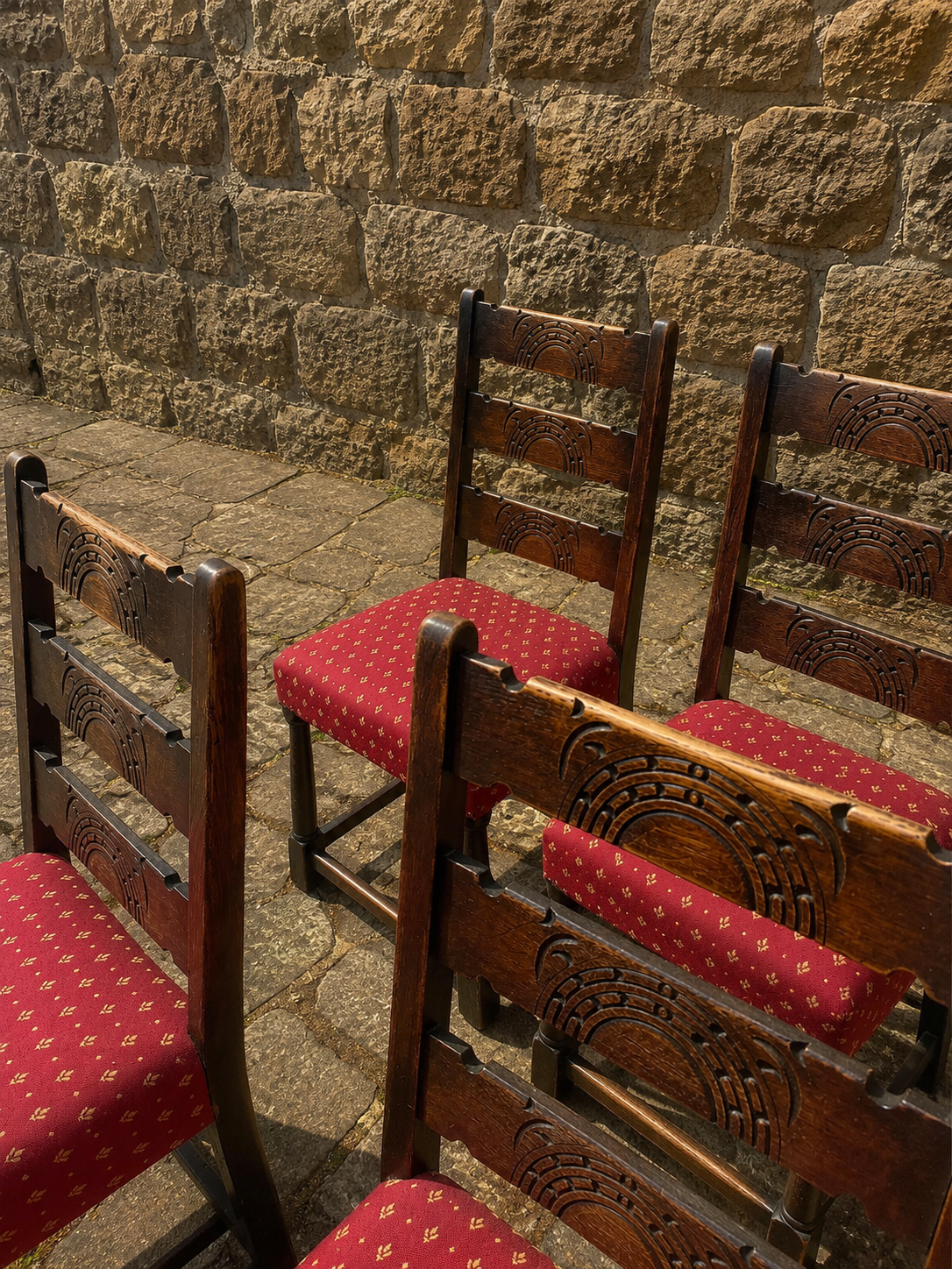 Set of Four Antique Carved Oak Dining Chairs c.1920–1940
