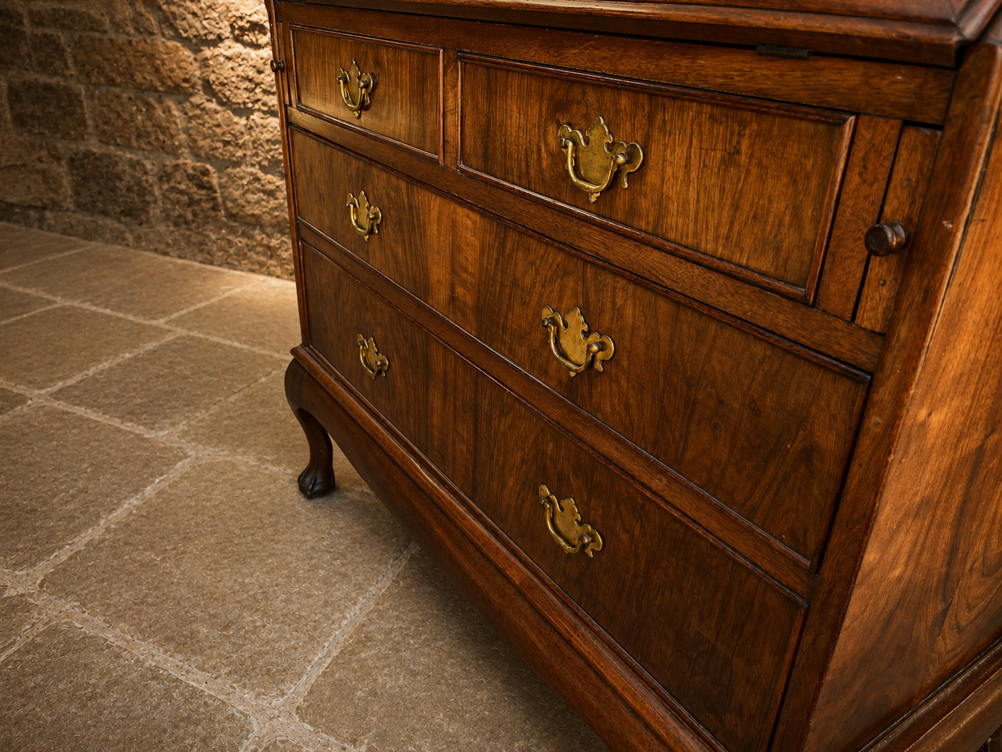 Early 20th Century Walnut Bureau Bookcase with Leaded Glass – Circa 1930
