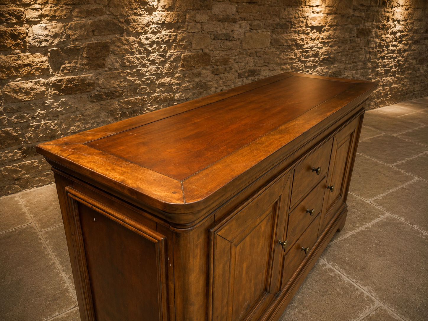 Large French Provincial Cherry Wood Sideboard | Country Farmhouse Buffet Cabinet