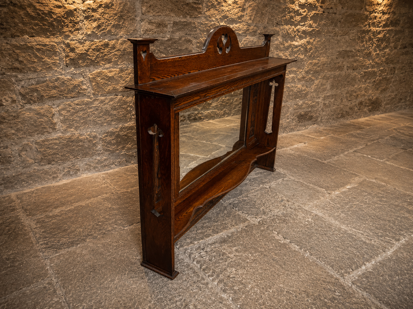 Antique Arts & Crafts Oak Overmantel Mirror | Edwardian English Fireplace Mirror | Solid Oak Hall Mirror | Original Antique Wall Mirror