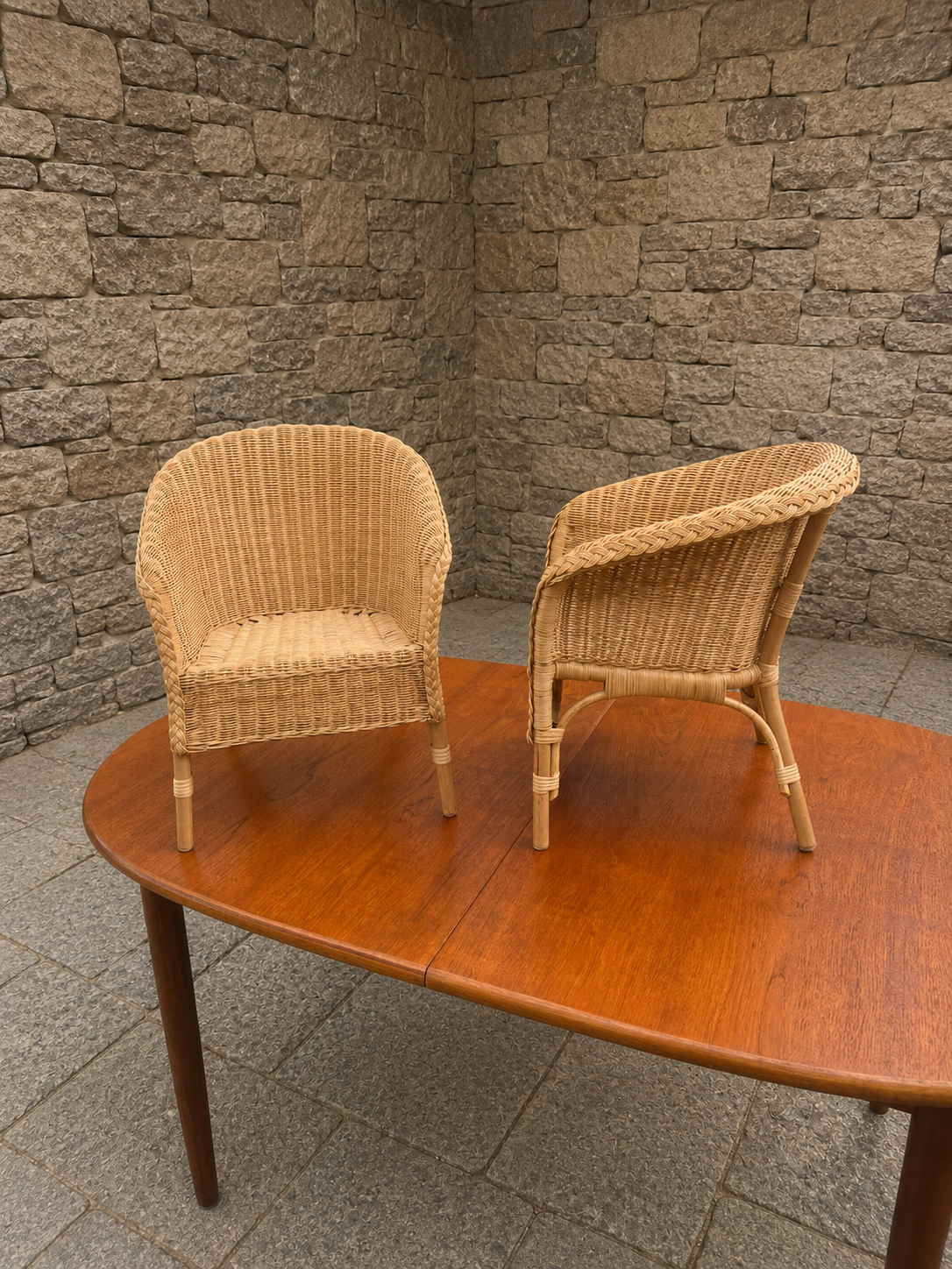 Vintage Children’s Wicker Tub Chairs Pair | Natural Rattan Nursery Seating c.1990–2010