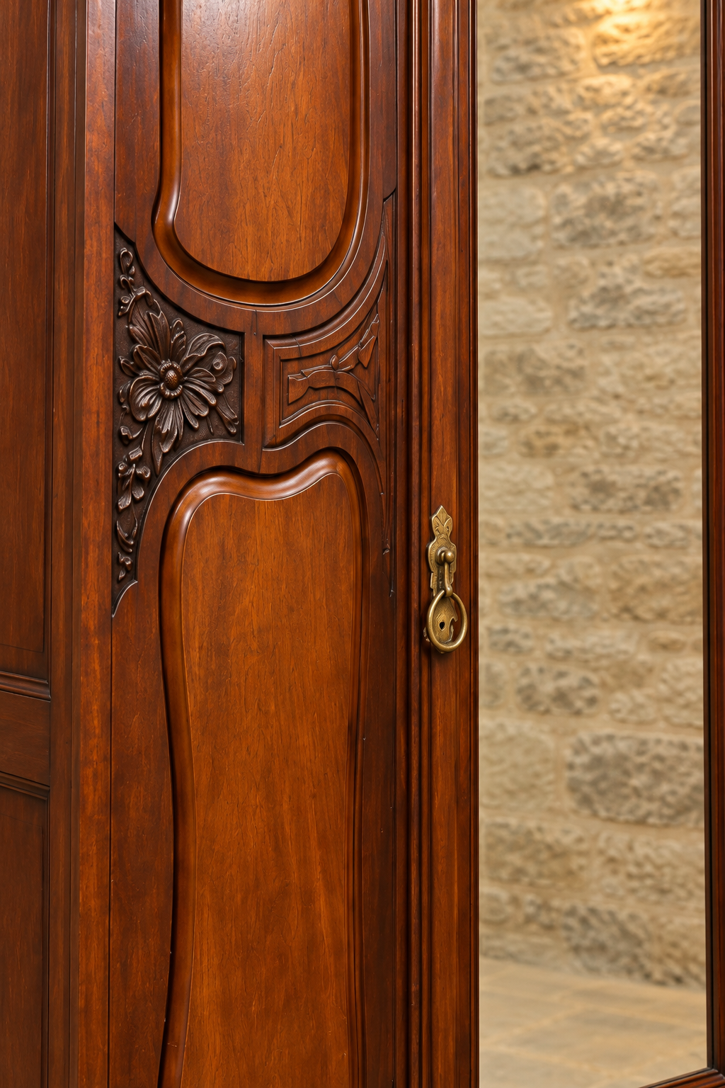 Edwardian carved mahogany mirrored wardrobe